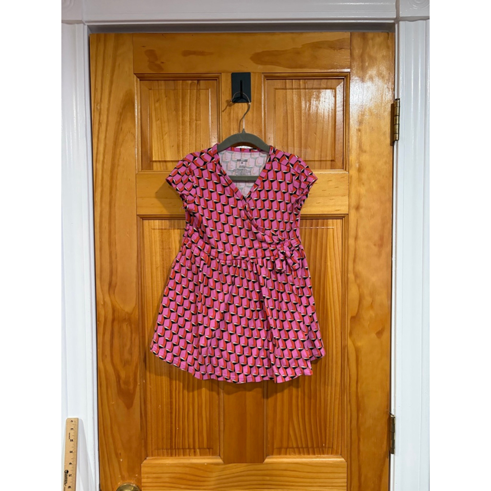 Diane von Furstenberg Girl Faux Wrap Dress Pink Geometric Print Size XS 4/5